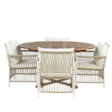 Modern 5-Piece Outdoor Patio Dining Set, All-Weather Acacia Wood Extendable Round Dining Table with 12inch Butterfly Leaf and 4 Rattan Arm Chairs for Backyard, Garden, Poolside CKLMMC