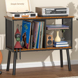 Record Player Stand with Adjustable Divider, Vinyl Storage Holder Up to 200 Albums, Mid-Century Large Record Player Table, Vinyl Holder Turntable Stand End Table Storage Rack for Bedroom & Living Room Simple Serenity
