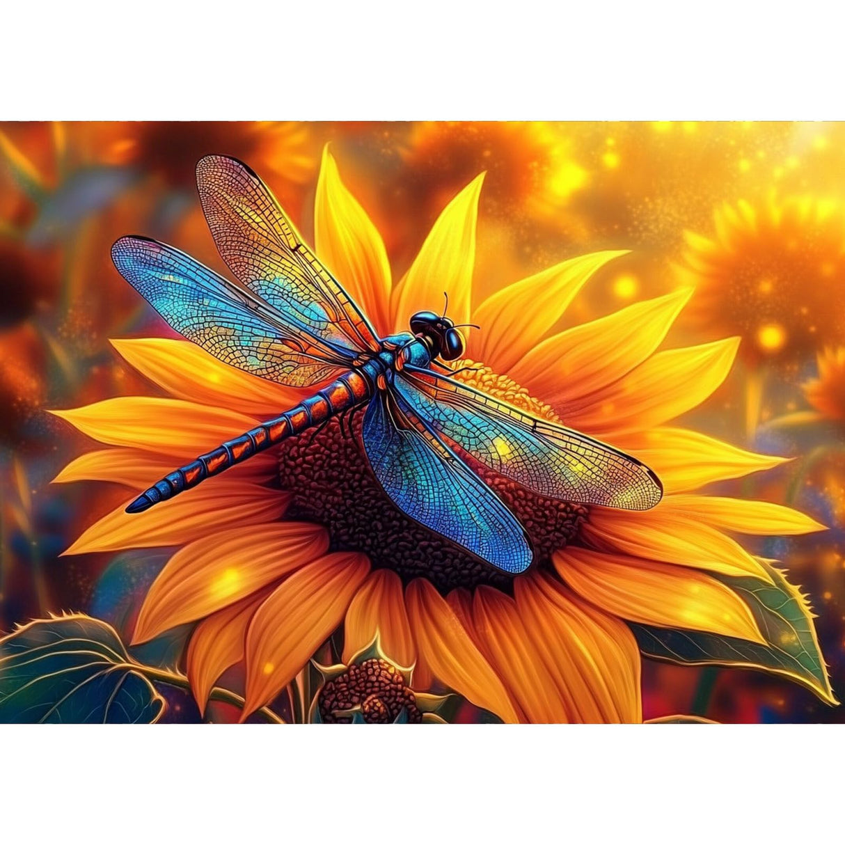Sunflower Diamond Art Kits for Adults, 5D Dragonfly Diamond Painting Kits for Beginners DIY Full Drill Diamonds Painting Pictures, Diamond Gem Art Painting DIY Crafts Kit for Decor Gift 16x12inch Genius maker