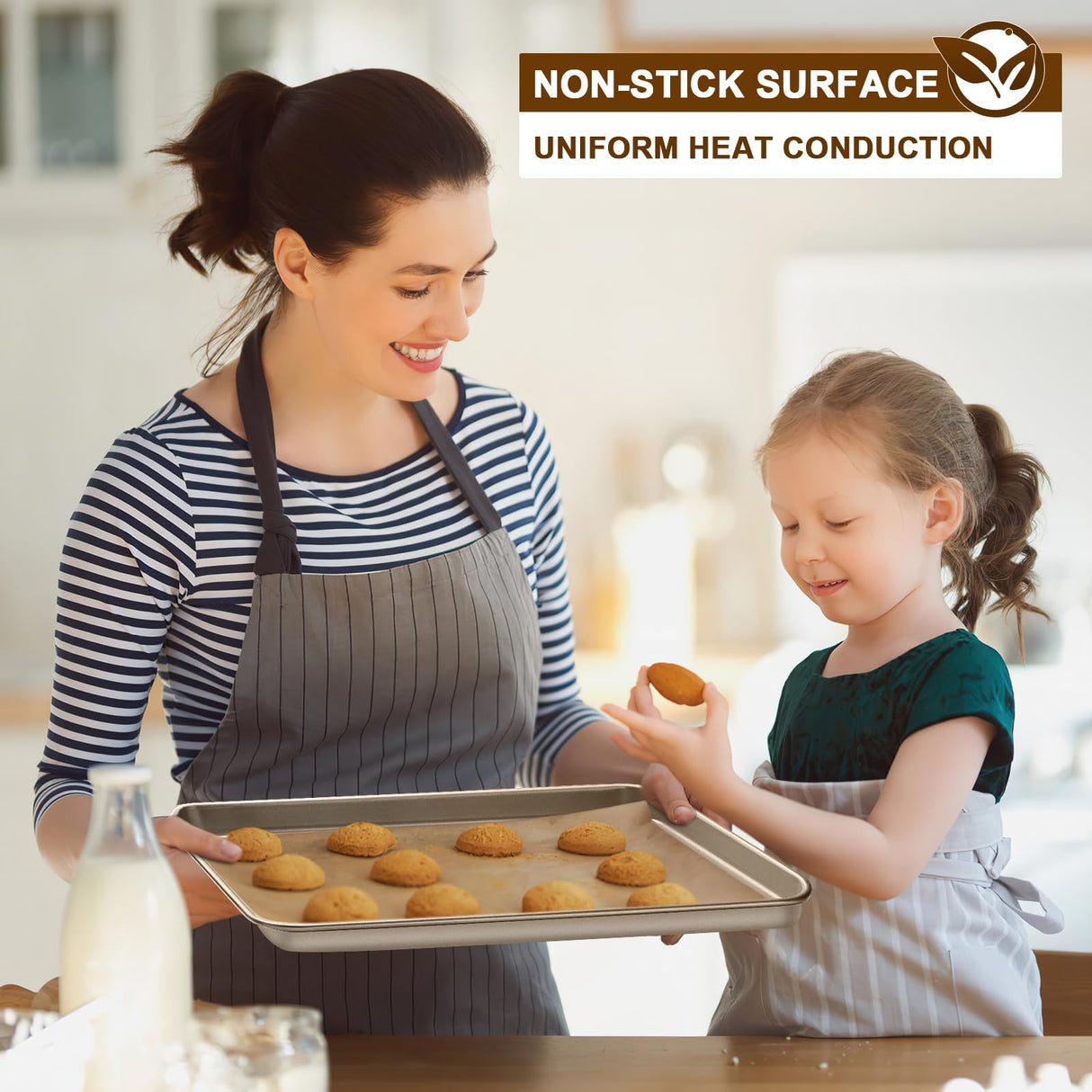 Baking Sheet Pan Set of 2, Wildone Commercial Cookie Sheets for Baking, Nonstick Carbon Steel Jelly Roll Pan Oven Tray 15x10 Inch, Heavy Duty & Easy Clean Wildone
