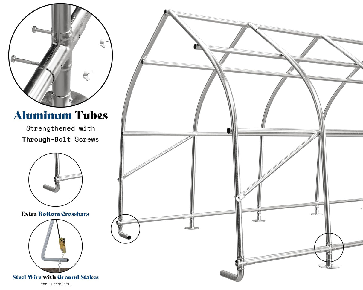 AMERLIFE 12 x 30 FT Walnut-Shaped Carport with Galvanized Frame, Roll-Up Doors & Mesh Windows, Heavy Duty Outdoor Canopy with Reinforced Ground Stacks, for Truck & Boat, Silver Gray AMERLIFE