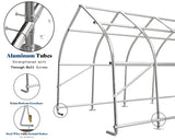 AMERLIFE 12 x 30 FT Walnut-Shaped Carport with Galvanized Frame, Roll-Up Doors & Mesh Windows, Heavy Duty Outdoor Canopy with Reinforced Ground Stacks, for Truck & Boat, Silver Gray AMERLIFE