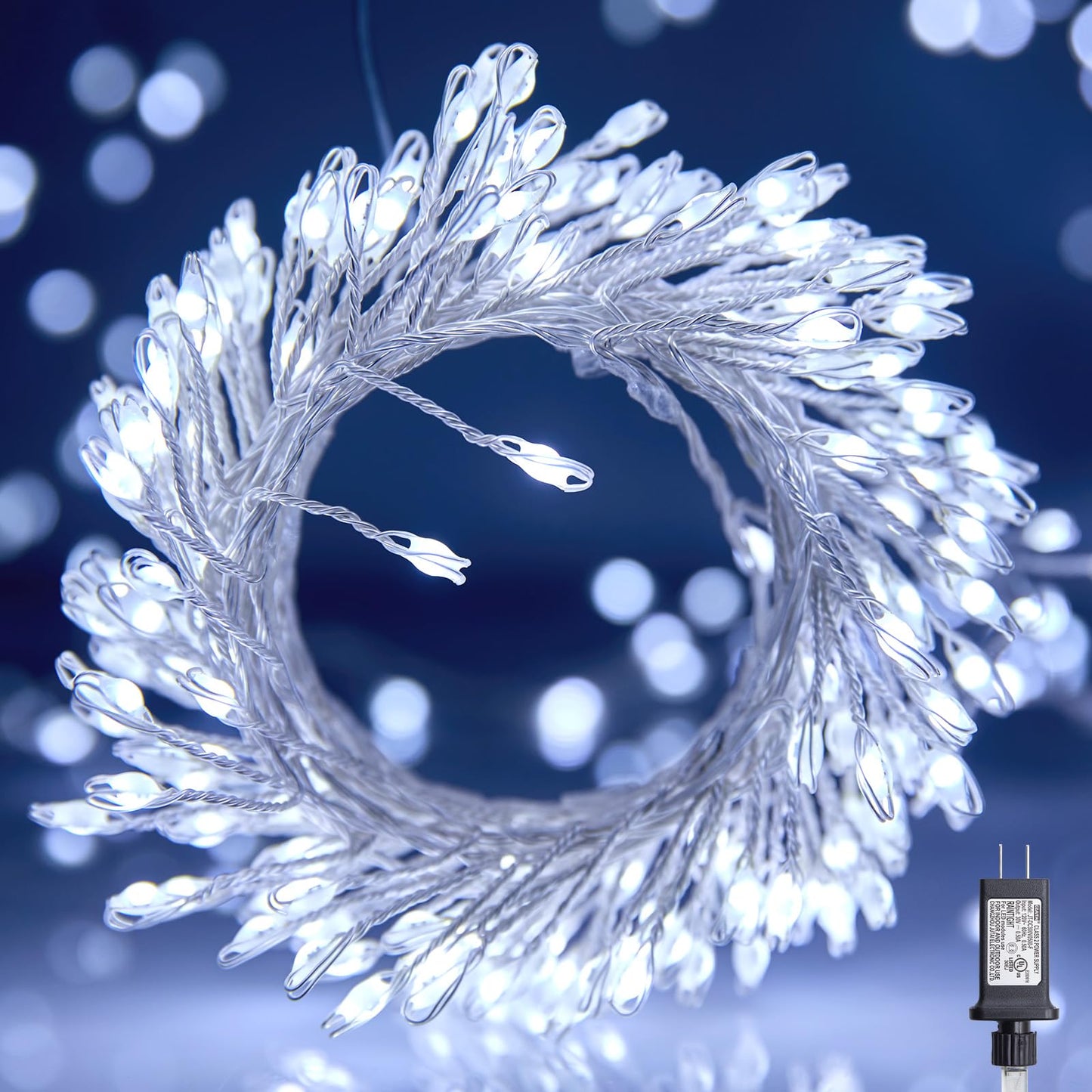 Firecracker Fairy Lights Plug in, 50Feet 1000 LEDs Cluster String Lights Waterproof Silver Wire Starry Firefly Lights for DIY Wreath Home Weeding Indoor Outdoor Christmas Decorations, Pure White