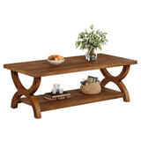 TRIBEWOOD Solid Wood Coffee Tables for Living Room, 47.2-Inch Farmhouse Rectangle Center Tea Table with Storage Shelf TRIBEWOOD