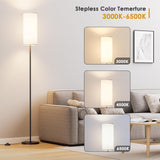 Karjoefar Floor Lamp for Living Room, Modern Standing lamp with Remote Control, Stepless Dimmable 9W Bulb & Beige Lampshade Included, Black Pole Tall Floor Lamp for Bedroom Office Karjoefar
