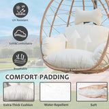 Egg Chair with Stand, Uv-Proof Pe Wicker Hanging Chair for Outdoor Patio, Cushioned Hammock Swing for Bedroom Garden Indoor/Outdoor, Double-Zipper Structure Hanging Egg Chair (Yellow and White) VERASCOT