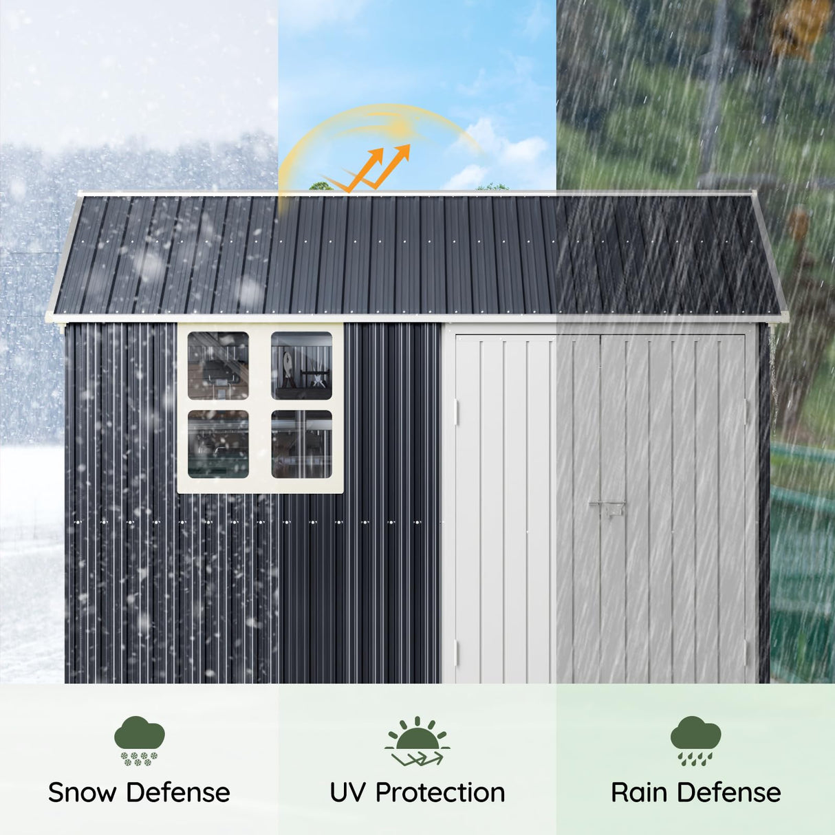 Grovellis 8x10 FT Outdoor Metal Storage Shed, Single Door, 1 Clear Window, Tool Shed for Garden, Patio, Backyard Nightblue Grovellis