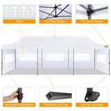COBIZI 10x30 Pop up Canopy Tent 10x30 Canopy with 8 Sidewalls Waterproof Heavy Duty Commercial Canopy Tent for Parties Outdoor Tent Garden Gazebo Tent, Carry Bag with Wheel(10x30ft, White) COBIZI