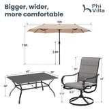 PHI VILLA Swivel Chair Patio Dining Set with 13ft Outdoor Beige Umbrella, 6 Padded Textilene Armrest Dining Chair and 1 Large Metal Table, Outdoor Table Chair Dining Set for Patio Lawn Garden PHI VILLA