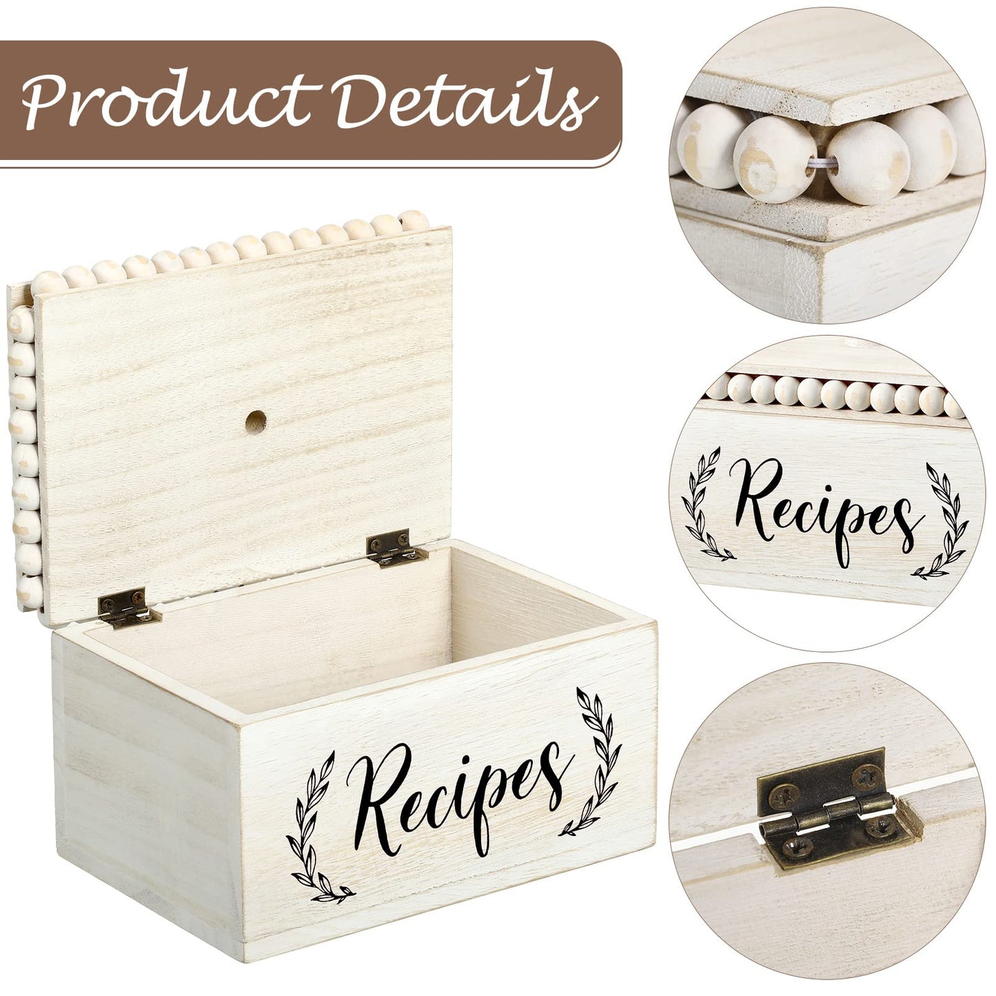 Kathfly Rustic White Recipe Box Wooden Beaded Recipe Box Farmhouse Recipe Holder and Organizer Personalized Recipe Box Bridal Shower Wedding Registry Must Haves for Wedding Birthday Housewarm - WoodArtSupply