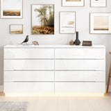 Homsee Large 8 Drawer Double Dresser with LED Light, Modern Dresser Chest of Drawers with High Gloss Surface for Bedroom, White (63”W x 15.7”D x 30.9”H) Homsee