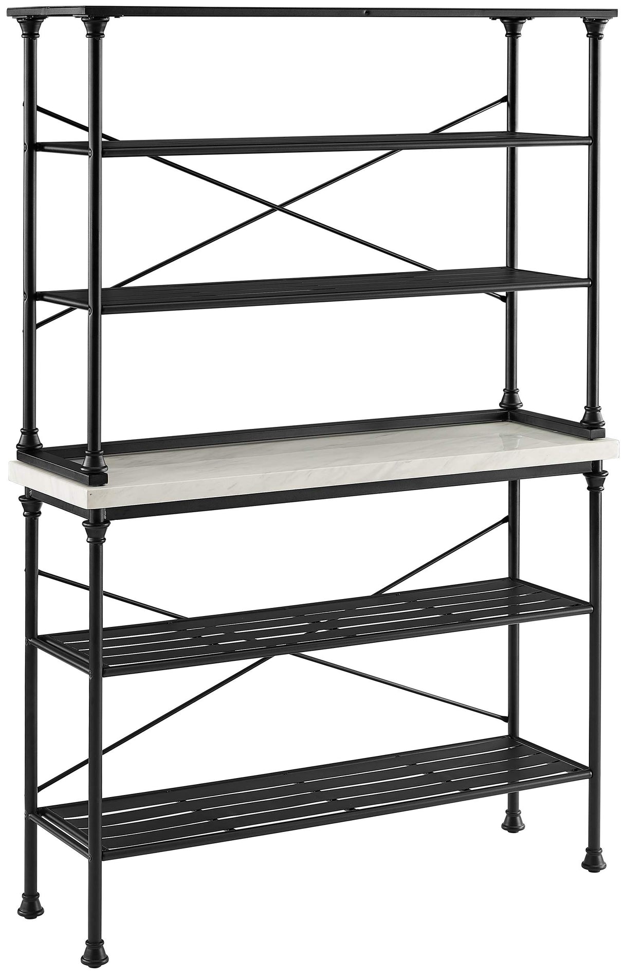 Crosley Furniture Madeleine Baker's Rack with Shelves for Storage, Microwave Stand, Coffee Bar, Steel with Faux Marble Top Crosley Furniture