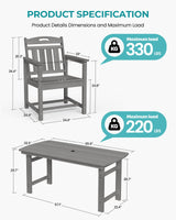 SUUNYN HDPE Outdoor Patio Dining Set with Table & 4 Chairs, All-Weather 5-Piece Outdoor Table and Chairs, 2" Umbrella Hole, Patio Furniture for Garden, Backyard, Deck | Grey SUUNYN