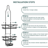 Shower Caddy Hanging Adjustable Shower Caddy, Rustproof Shower Organizer Extended Length Shower Caddy Over Shower Head with Hooks Soap Holder, Large Capacity Anti-Swing Bathroom Organizer, Black REINHARDT