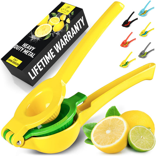 Zulay Kitchen Metal 2-in-1 Lemon Squeezer - Sturdy Max Extraction Hand Juicer Lemon Squeezer Gets Every Last Drop - Easy to Clean Manual Citrus Juicer - Easy-Use Lemon Juicer Squeezer - Yellow/Green