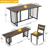 DWVO 63 Inch Dining Table Set for 6-8 People 6-Piece Large Kitchen Table Set with 2 Benches and 4 Chairs Farmhouse Rectangular Dining Room Table for Kitchen Dining Room Apartment Rustic Brown DWVO