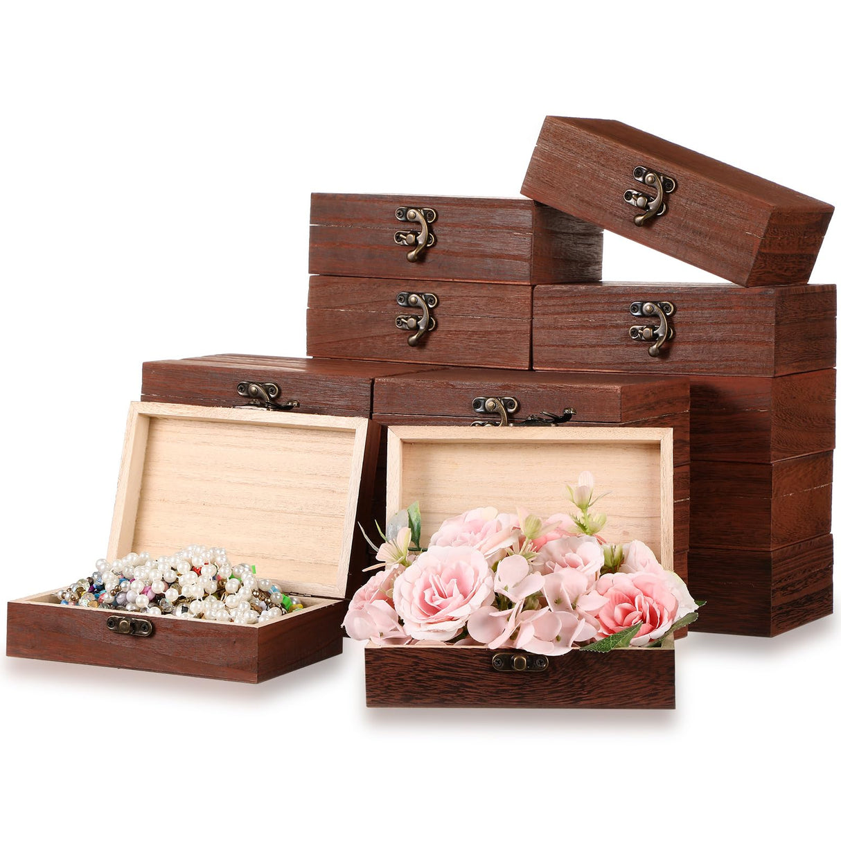 Uiifan 18 Pack Bulk Wooden Box 6 x 4 x 2 Small Unfinished Wooden Boxes with Hinged Lids Small Treasure Chest for Crafts Art Hobbies Storage Jewelry Box DIY Gift (Wood Color) Uiifan