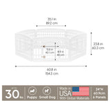 IRIS USA 24" 6-Panel Pet Playpen with Door, Dog Playpen For Puppy Small Dogs Keep Pets Secure Easy Assemble Easy Storing Customizable Non-Skid Rubber Feet, White IRIS