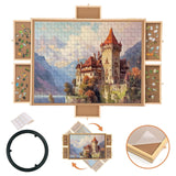 Puzzle Board, 1500 Pieces Rotating Puzzle Board with 6 Drawers and Cover, Wooden Lazy Susan Puzzle Table for Adults (27'' × 35'') Qiqidog