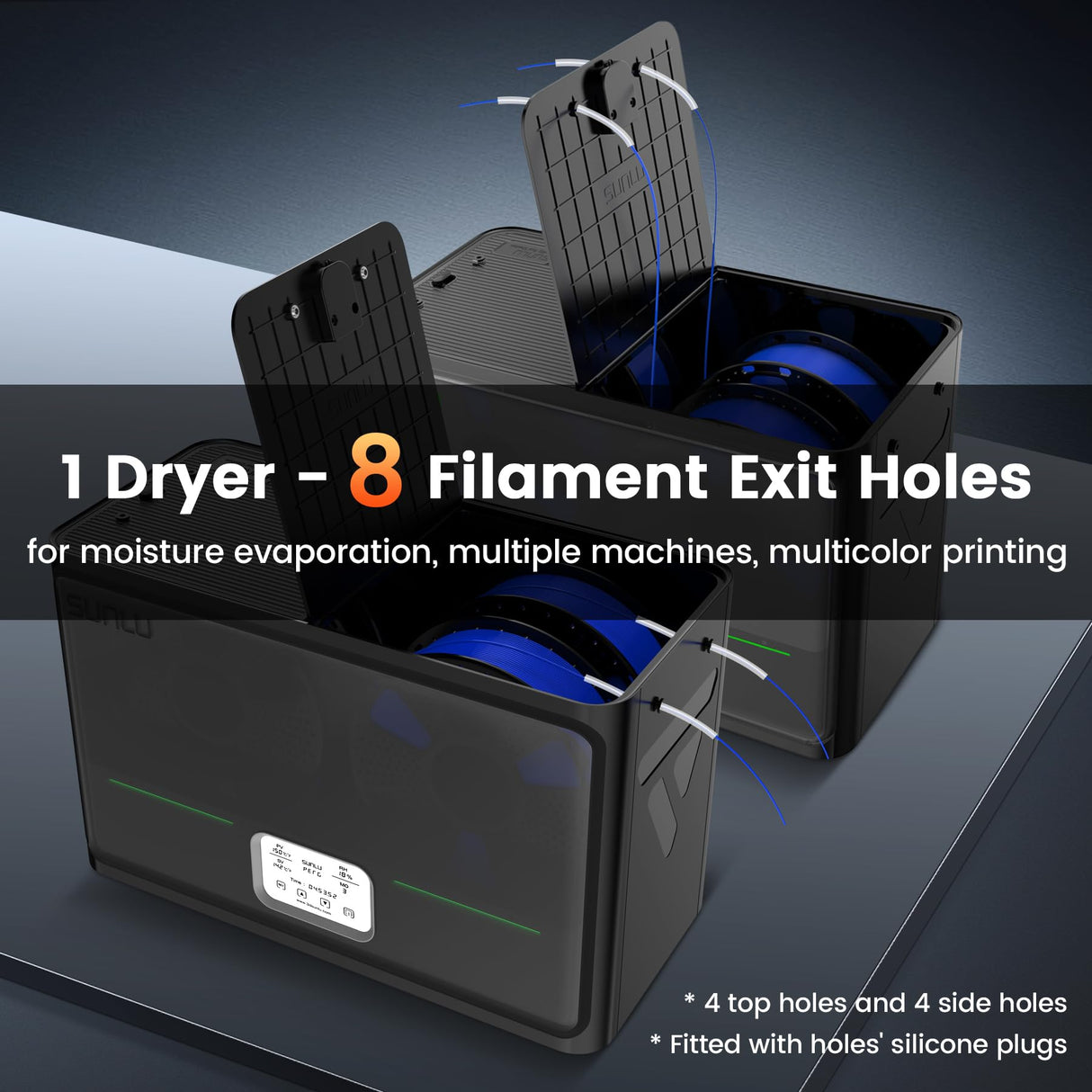 SUNLU Official 3D Printer Filament Dryer S4, 4 Spools Capacity, 3 Circulation Fans, 350W PTC Heater, 70℃ Max Temperature, Power Saving Storage Mode, Nylon TPU PLA PETG ABS Filament Dryer Box, Black SUNLU