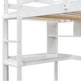 Twin Size Loft Bed with Desk for Kids,Solid Wood Loft Bed Frame with Bookcase,Loft Bed Twin with Storage,Space-Saving Loft Bed for Teens Adults,White Bellemave