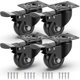 GBL 2" Heavy Duty Caster Wheels with Brakes + Screws - up to 440Lbs - Set of 4 No Floor Marks Silent Castor for Furniture - Rubbered Trolley or Pallet Swivel Wheels - Black Casters GBL