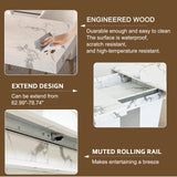 KUVADAZ 63"-78.74" White Faux Marble Extendable Dining Room Table Set for 8, 9-Piece Dining Table Set with 8 Chairs, Rectangle Wooden Expanding Kitchen Table and Beige Upholstered Chairs Set KUVADAZ