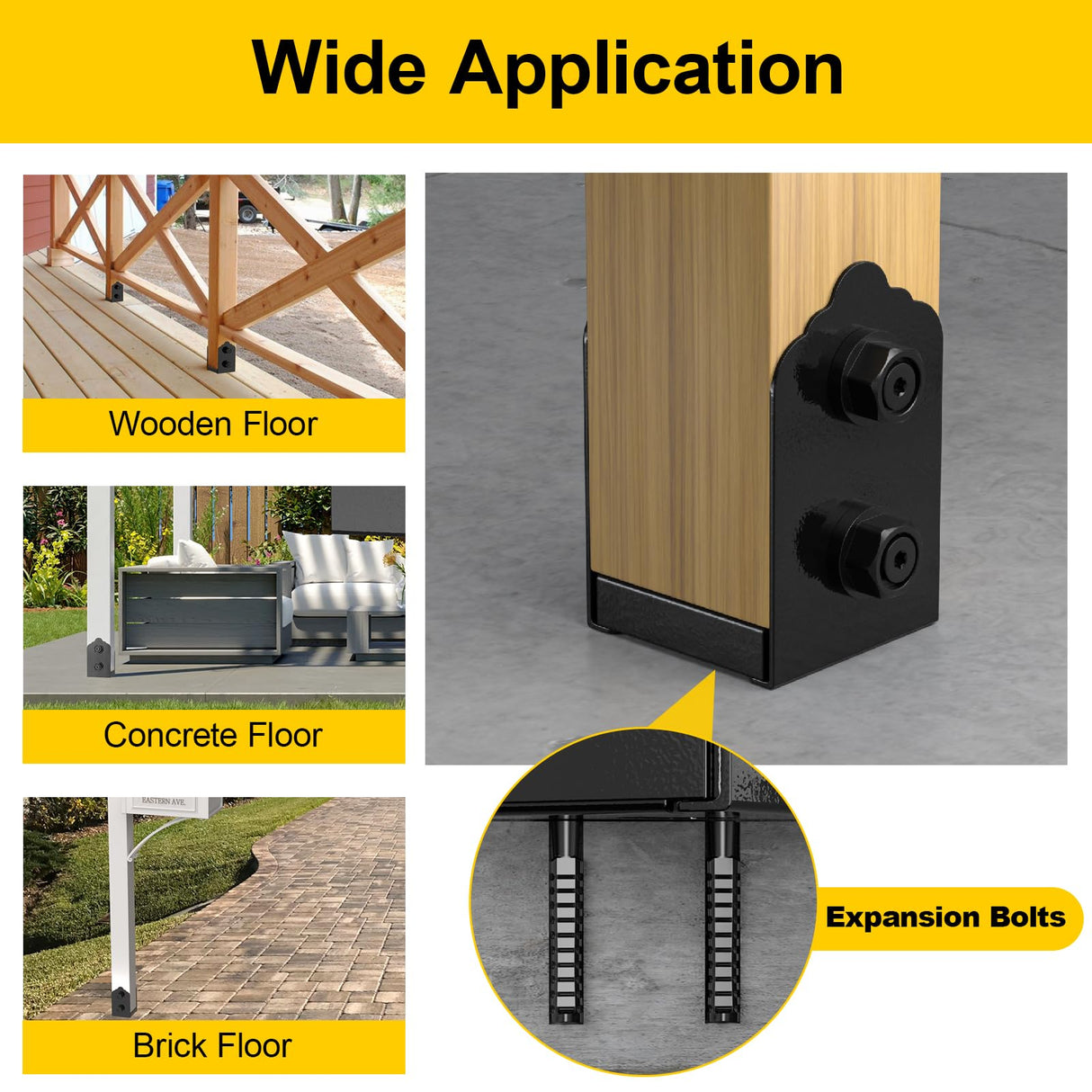 FMhotu 4x4 Post Base, 4Pcs Stainless Steel Post Anchor Bracket (Internal 3.5 x 3.5), Adjustable Post Base for Pavilion Deck Porch Handrail Railing Support Decorative Anchor Plate FMhotu