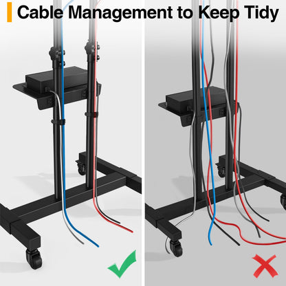 TVON Rolling TV Stand for 32-83 inch Flat Screen/Curved TVs up to 110 lbs, Height Adjustable Portable TV Stand on Wheels with Metal Laptop Shelf, TV Stands for Living Room, Home and Office Use