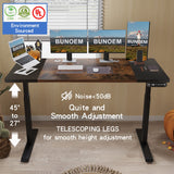 BUNOEM Height Adjustable Electric Standing Desk, 63x30 Height Stand Up Computer Desk,Sit and Stand Home Office Desk with Splice Board (Brown+Black Top, Black Frame) BUNOEM