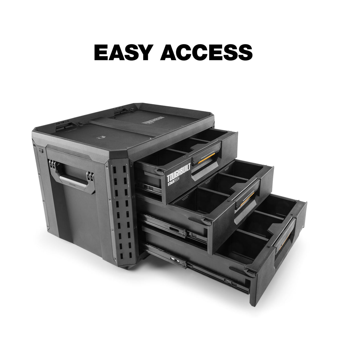 ToughBuilt StackTech XL 3 Drawer Tool Box, Heavy-Duty Portable Tools Chest, 50 lb Capacity - Stackable Toolbox Storage Organizer with 22 Dividers, Auto-Latching Drawers and Accessory Rails ToughBuilt