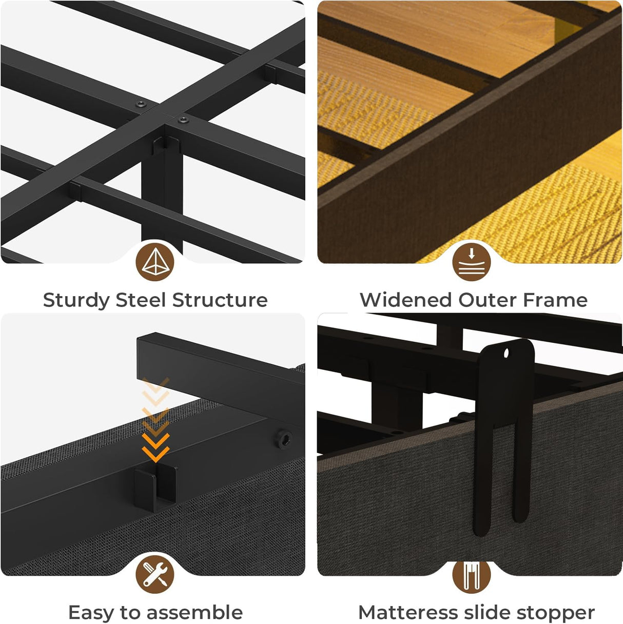 Muluflower Floating Bed Frame Queen Size with LED Lights and Charging Station, Black PU Metal Platform Bed Frame, Easy Assembly, No Box Spring Needed (Queen) Muluflower