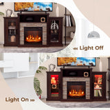 COSTWAY Electric Fireplace TV Stand for TVs Up to 65 Inches, 18-inch Fireplace Insert with APP & Remote Control, 16 Color Lights, Wooden Entertainment Center with Adjustable Shelves (Dark Brown) COSTWAY