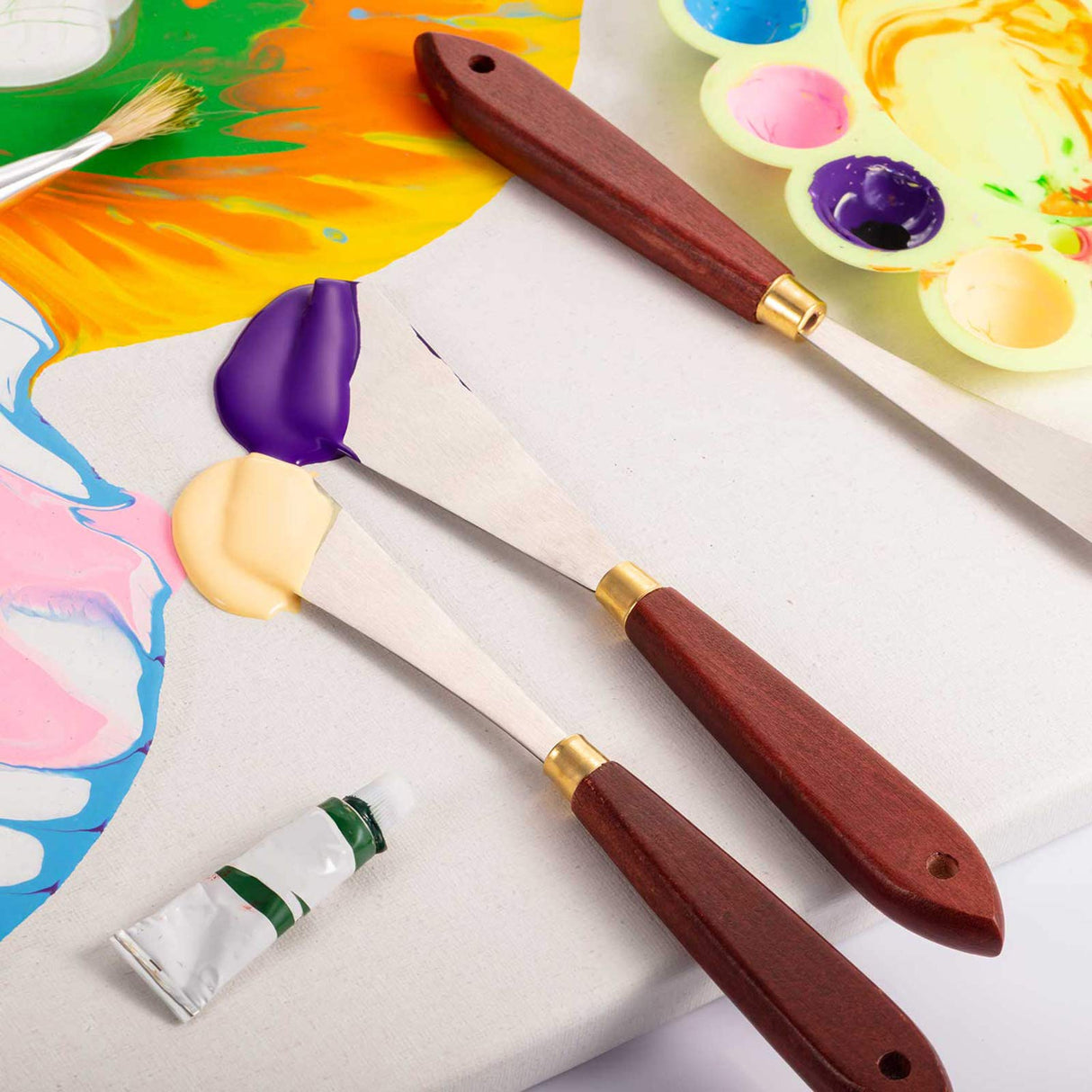 Painting Knife Set Painting Mixing Scraper Stainless Steel Palette Knife Painting Art Spatula with Wood Handle Art Painting Knife Tools for Oil Canvas Acrylic Painting (2 Pieces) Honoson