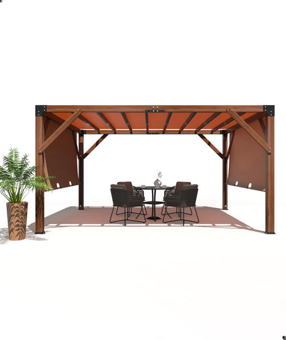 DEXSO 12'X 14' Cedar Wood Pergola with Solid Structure, Retractable Shade Canopy, Durable, Rot Resistant, Patio Pergola for Backyard, Deck, Garden, Outdoor Entertaining