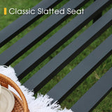 VICLLAX Outdoor Garden Bench, 50” Long Metal Patio Bench with Backrest and Armrests, Modern Slatted Black Park Bench for Front Porch, Lawn, Yard, Garden, Crossed Rhombic Back VICLLAX