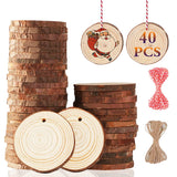Artmag Natural Wood Slices 40pcs 2"-2.4" Unfinished DIY Crafts Predrilled with Hole Round Wooden Circles for Arts Rustic Wood Slices Christmas Ornaments Decor Artmag