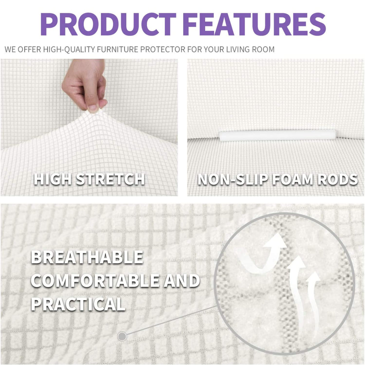 ZNSAYOTX Super Stretch Couch Cover Love Seat Sofa Covers for Living Room Dogs Pet Friendly Furniture Protector Spandex Loveseat Slipcovers with Anti Slip Foam Sticks (White, Loveseat) ZNSAYOTX