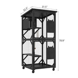 ROOMTEC Catio Outdoor Enclosure With Roof - 71" Height Wooden House, Large Cage With 3 Jumping Platforms and 1 Napping House for Cat Activity (Black) ROOMTEC