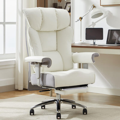 Efomao Big and Tall Office Chair 450lbs, Ergonomic Office Chair, Executive Office Chair for Heavy People, Computer Chair with Foot Rest, High Back Office Chair, PU Leather White Office Chair