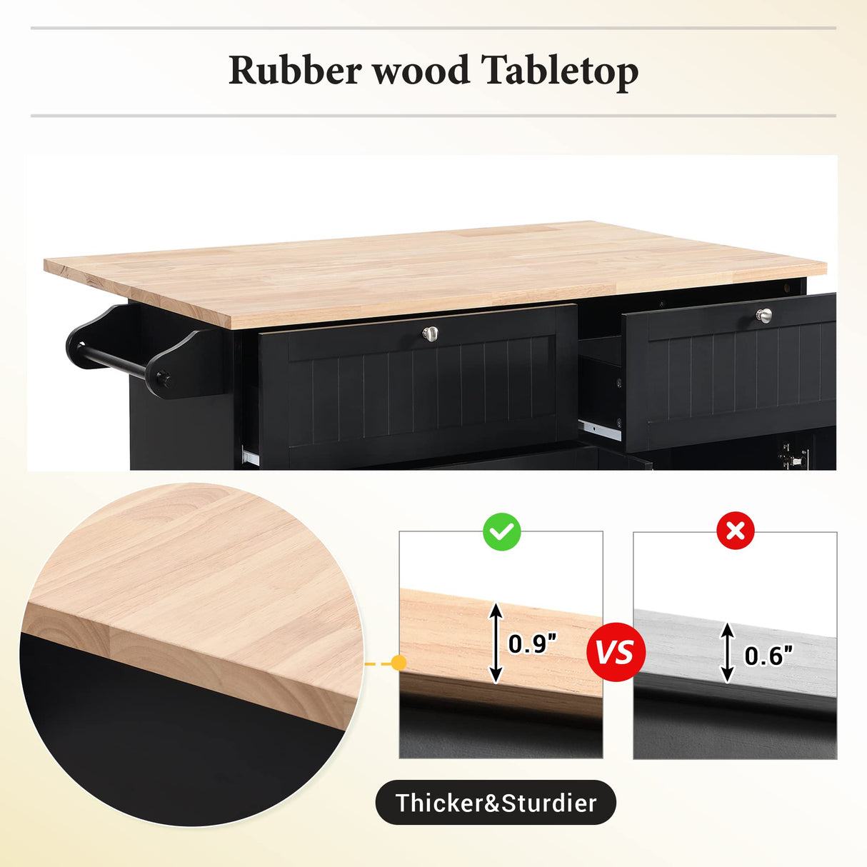 Bellemave 3 Piece Kitchen Bar Table Set Kitchen Island Set with 2 Stools and Drop Leaf, Island Table Set with Seating, Storage Cabinet, Drawers and Towel Rack (Black) Bellemave