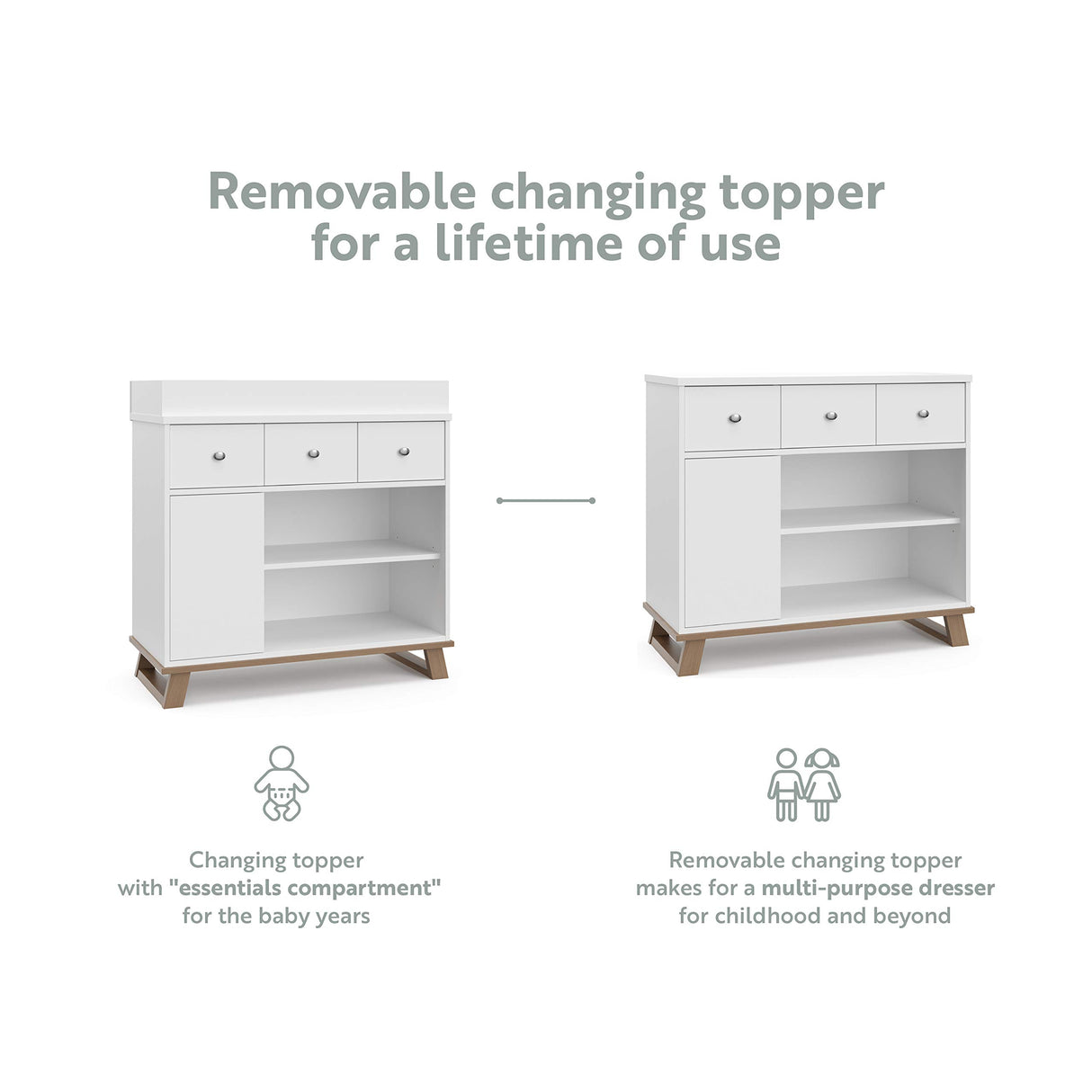 Storkcraft Modern Nursery Changing Table Dresser Combo (White & Vintage Driftwood) – GREENGUARD Gold Certified, Dresser for Nursery, Changing Table with Drawers, Removable Changing Table Topper Storkcraft