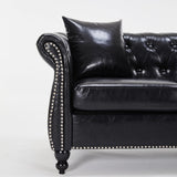 Chesterfield Sofa 83.4 " Faux Leather Couches with Gourd Wooden Legs, Deep Seat Comfy 3-Seater Upholstered Couch Button Nailhead Tufted Classic Couches for Living Room，Bedroom Easy to Assemble (Black) FEISHOMINOO