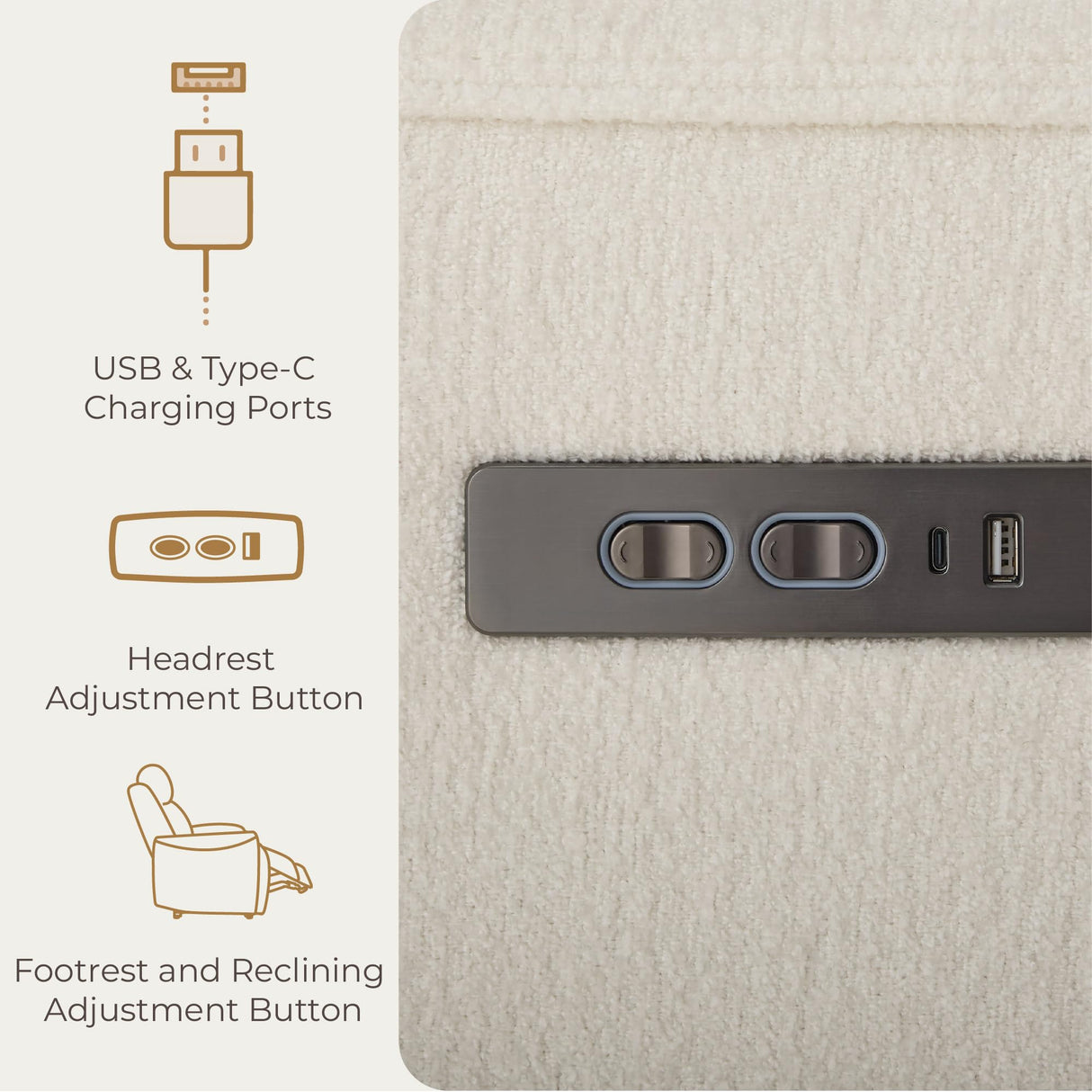 CHITA Swivel Rocker Recliner Chair, Power Nursery Glider Recliner, Nursery Rocking Chair with Adjustable Power Headrest, FSC Certified, Solid Wood Base, Cream CHITA