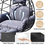 Indoor Outdoor Hanging Egg Chair with Stand & Leg Rest – Heavy-Duty Steel Frame, Handwoven Rattan Swing Chair for Patio, Garden, Bedroom – 350 lbs Capacity, Ergonomic Design (Black) Nevsokio