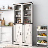 Hlivelood 68" Tall Farmhouse Bathroom Storage Cabinet, 5-Shelf Storage Cabinet with Barn Door&Adjustable Shelves, Linen Tower Cabinet with Storage for Bathroom, Kitchen, Living Room, Rustic White Hlivelood