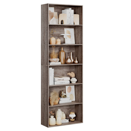 FOTOSOK 6-Tier Oak Open Bookcase – Stylish Freestanding Storage for Living Room, Bedroom & Office FOTOSOK