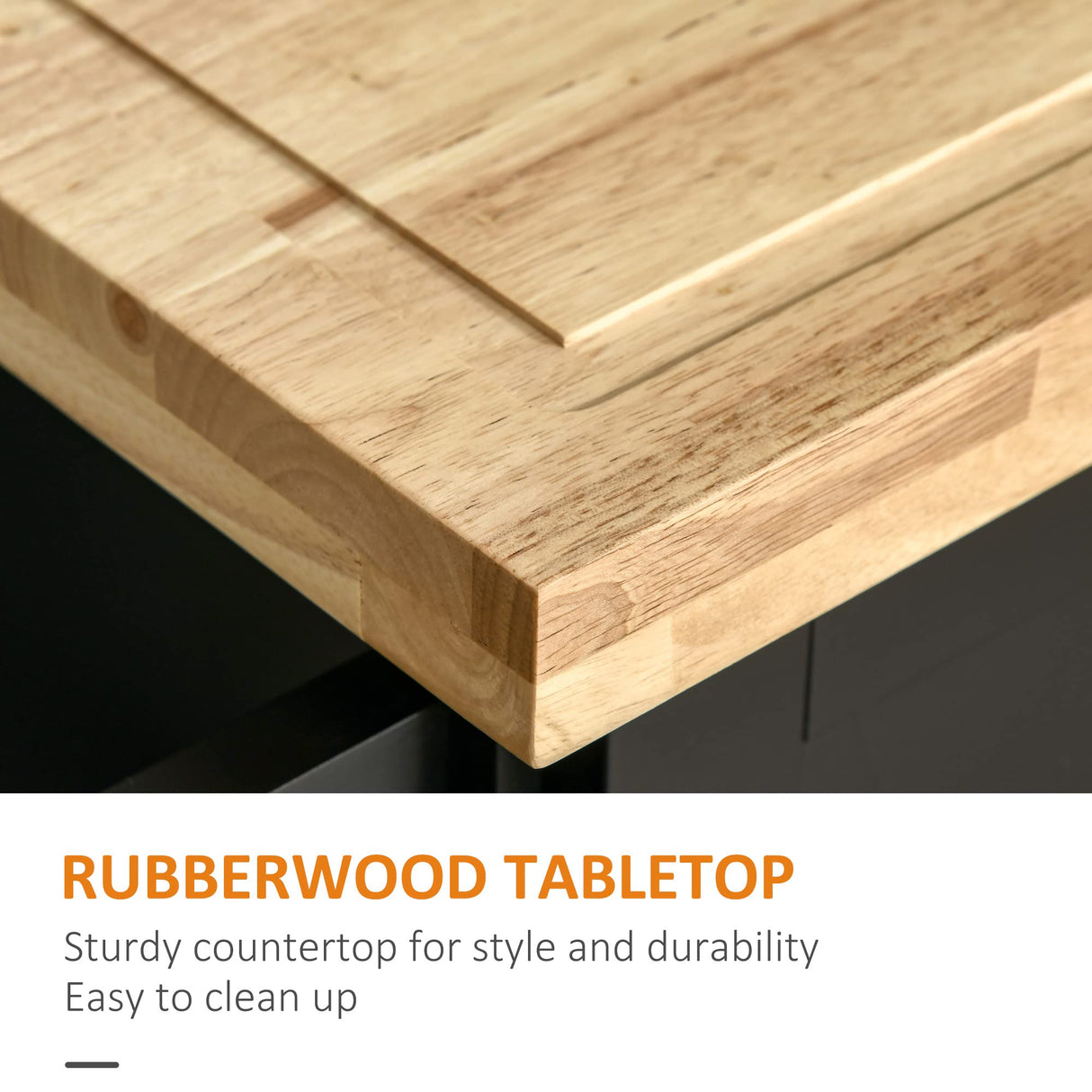 HOMCOM Rolling Kitchen Island with Storage, Kitchen Cart with Wood Top, 3 Drawers and 2 Barn Door Style Cabinet, Adjustable Shelves, Spice Rack, Black HOMCOM