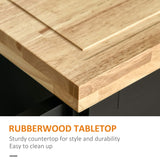 HOMCOM Rolling Kitchen Island with Storage, Kitchen Cart with Wood Top, 3 Drawers and 2 Barn Door Style Cabinet, Adjustable Shelves, Spice Rack, Black HOMCOM