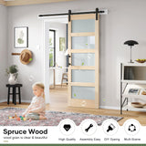 ROYMELO 30x84 inch Glass Sliding Barn Door Slab with 5ft Hardware Kit Included, 5-Panel Frosted Glass, Spruce Wood Support DIY Dyeing, Easy Assembly ROYMELO